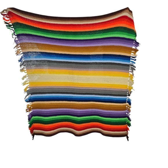 Vintage Rainbow Afghan Handmade Crochet Throw Blanket Cozy 70s Grandma Core - Picture 2 of 7